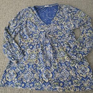 Fat Face Womens Blue Geometric Print Gathered Baby Doll Tunic Top Size 10